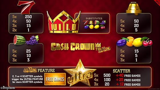 Cash Crown ultra - pay table